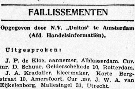 Kardolfer faillissement 1936 kleermaker Amersfoort Bergstraat 14